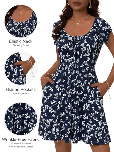 Image of HUHOT Teen Petite Women Floral Short Summer Mini Dresses with Pockets Cute Milkmaid Sundress 2026
