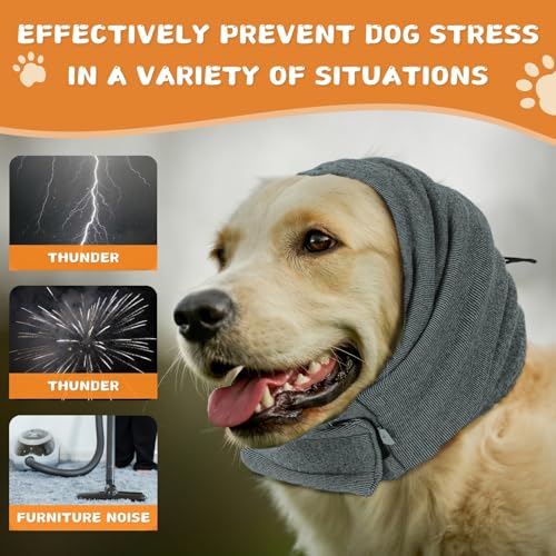 LUFFLOK Hund Ohrenschutz Grau für Lärmschutz, Hunde Gehörschutz für Angst Relief und Grooming, Haustier Gehörschutz Hund für Komfort Während Donner, Winter, Feuerwerk, Bad (M)