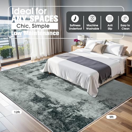 9x12 Area Rugs for Living Room Rug Washable: Abstract Large Rug for Dining Room Bedroom Carpet Non Slip 9 by 12 Indoor Modern Nursery Home Office Black White