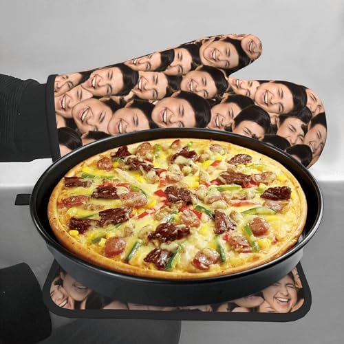 Personalized Oven Mitts, Custom Oven Mitts and Pot Holders with Your Face for Unique Baking,Kitchen Cooking as Christmas, Thanksgiving Gift