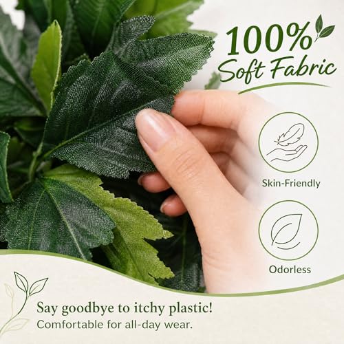 Image of Housoutil Hawaiian Green Leaf Leis Set, Green Hawaiian Party Garland, Tropical Hula Dance Accessories, Artificial Foliage Necklace Headband Wristbands, Summer Beach Jungle Hula Costume for Party