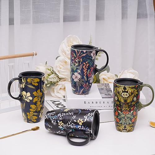 DUSVALLY Ceramic Mug Large Coffee Cup Tall Mugs Porcelain Latte Tea Cup with Lid 17oz,Blue, Medium - Image 4