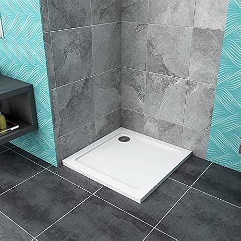 700x700mm White Stone Square Shower Tray+Waste Trap Cover