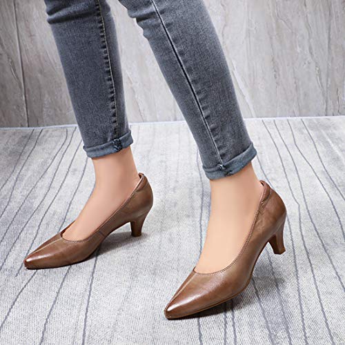 Image of Mona flying Women's Leather Pump Med Heel Pointed Toe Office Dressy Shoes