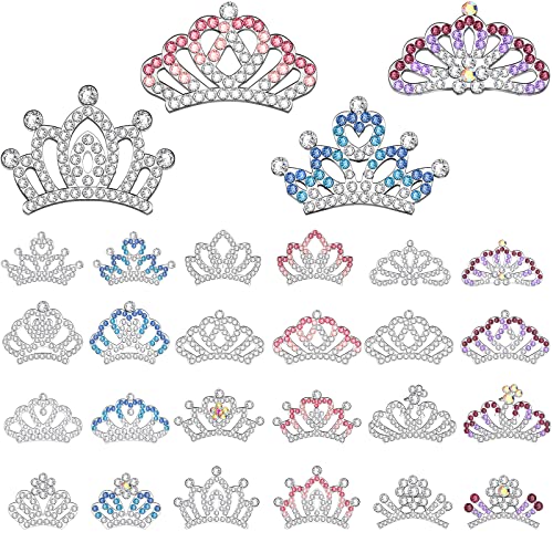 Geosar 24 Pcs Mini Tiara Small Princess Crown Comb Rhinestone Hair Clips Crystal Clip Birthday Party Favors Decorations And Accessories For Girls Toddler Kids #TOP13