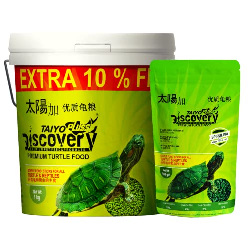Image of Taiyo Pluss Discovery Premium Turtle Food - 1 Kg Bucket (Extra 10% Free) With Another 100 G Pouch Free|Spirulina And Stabilised Vitamin C|Suitable For Turtles Of All Life Stages, Stick
