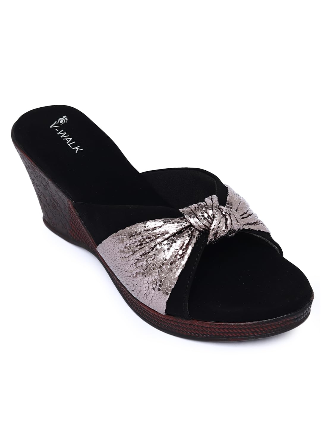 V-WALK Womens Slip-Ons Smart-Casual, Fashion, Party Wedge Heel Sandals | Casual, Party, Outdoor, Shopping, Festive Occasons Heels for Women | Heel Height: 3 Inches | Gunmetal (B0D67CP9RN) Amazon Price History, Amazon Price Tracker