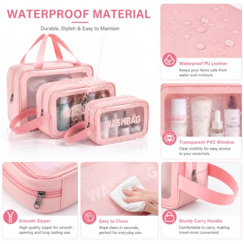 Image of MELVIS Makeup Pouch Bag for Women | Travel Toiletry Organizer Set of 3 | Waterproof Cosmetic Wash Bag with Clear Window | Portable Travel Kit Carry Pouch