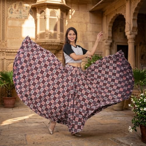 Image of JYESHTA Women's American Crepe Flared A Line Stitched Long Skirt with 12 Mtr Flare 40 in Height | Skirts for Women Long Length | Long Skirts for Girls