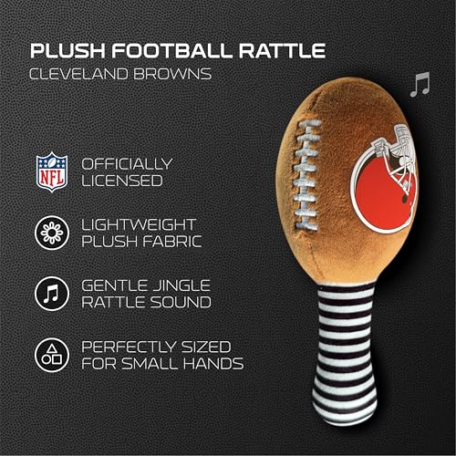 Image of Cleveland Browns Plush Football Rattle by Smilo - Officially Licensed NFL Baby Rattle Toy - Soft Baby Rattle with Bell - for Babies and Toddlers from 3 Months