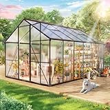 Wanan 12x8FT Greenhouses for Outdoors, Quick Assembly Polycarbonate Green House with UV Protection, Heavy Duty Windproof Aluminum Frame, Adjustable Roof Vent for Backyard or Outdoor Garden Use