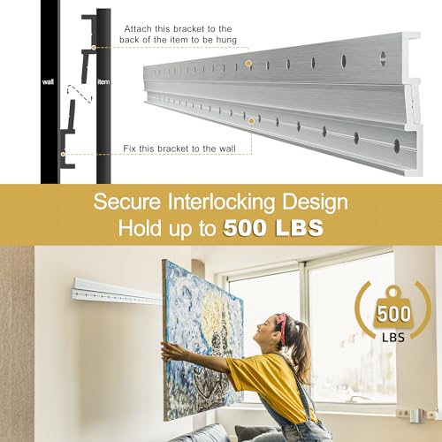 Image of French Cleat Hanger Heavy Duty 41 inch - 2 Pairs Aluminum Alloy Z Clips Brackets Heavy Mirror Mounting Hardware 500 lbs Load Interlocking Z Hangers Picture Hanging Kit