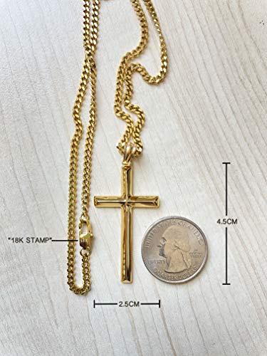 18K Gold Chain Style Cross Pendant Necklace Solid Clasp for Men, Husband Thin for Charms Miami Cuban Link Diamond Cut Religious Beveled Edge2