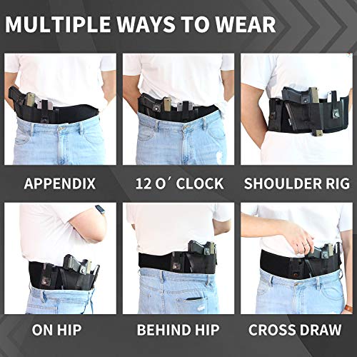 Creatrill Upgraded Belly Band Holster For Concealed Carry + 3 Removable Magazine Pouches, Breathable Neoprene Iwb Gun Mag Holsters Fits Glock 19, 17, 42, 43, P238, Ruger Lcp For Men Women (Right) #TOP2