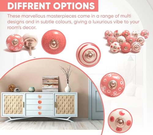 FURNISHFUL FINESSE Kommodenknöpfe für Schränke und Schubladen – verschiedene mehrfarbige Keramik-Ziehgriffe für Küchenschränke, Schränke, dekorative Möbelbeschläge – 20 Stück