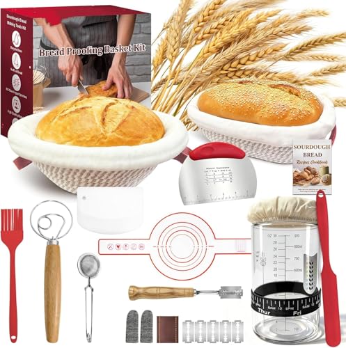 Sourdough Starter Kit Complete Sourdough Kit with Baking Tools Dough Whisk Sourdough Basket Oval & Round Proofing Basket Artisan Bread Making Supplies Ideal Gift for Bakers