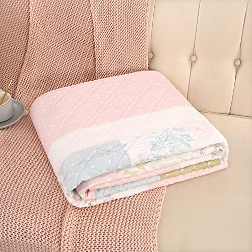Image of KINBEDY 100% Cotton Quilts Twin Size Pink Floral Patchwork Bed Quilt Reversible Quilted Blankets Coverlets Bed Throws for Couch Sofa, 60 inchx80 inch
