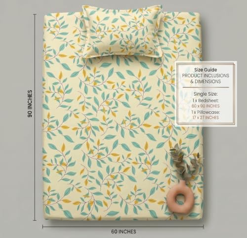 Image of HOMEKART Cotton Single Bedsheet with 1 Pillow Cover | 210 TC Premium Cotton Bed Sheet | Soft, Breathable, Lightweight & Wrinkle Resistant | 60 x 90 Inches Single Size Bedding