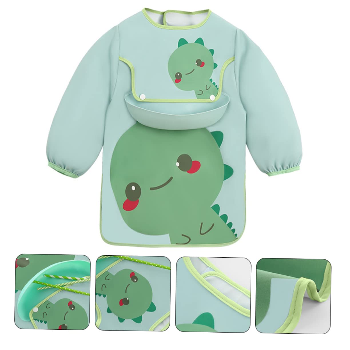 Abaodam 3St Lätzchen Strapazierfähiger Kittel für Kleinkinder mit Latz Essensschürze für Kleinkinder bibs babylätzen wasserdichte Babyschürze Cartoon- -Schürzen Polyester Green