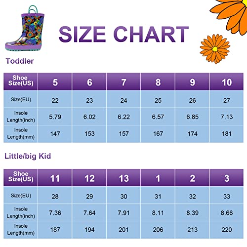 Landchief Toddler Rain Boots, Little And Big Kids Waterproof Rubber Boots For Girls And Boys With Animal Print, Size 2, Purple Floral #TOP6