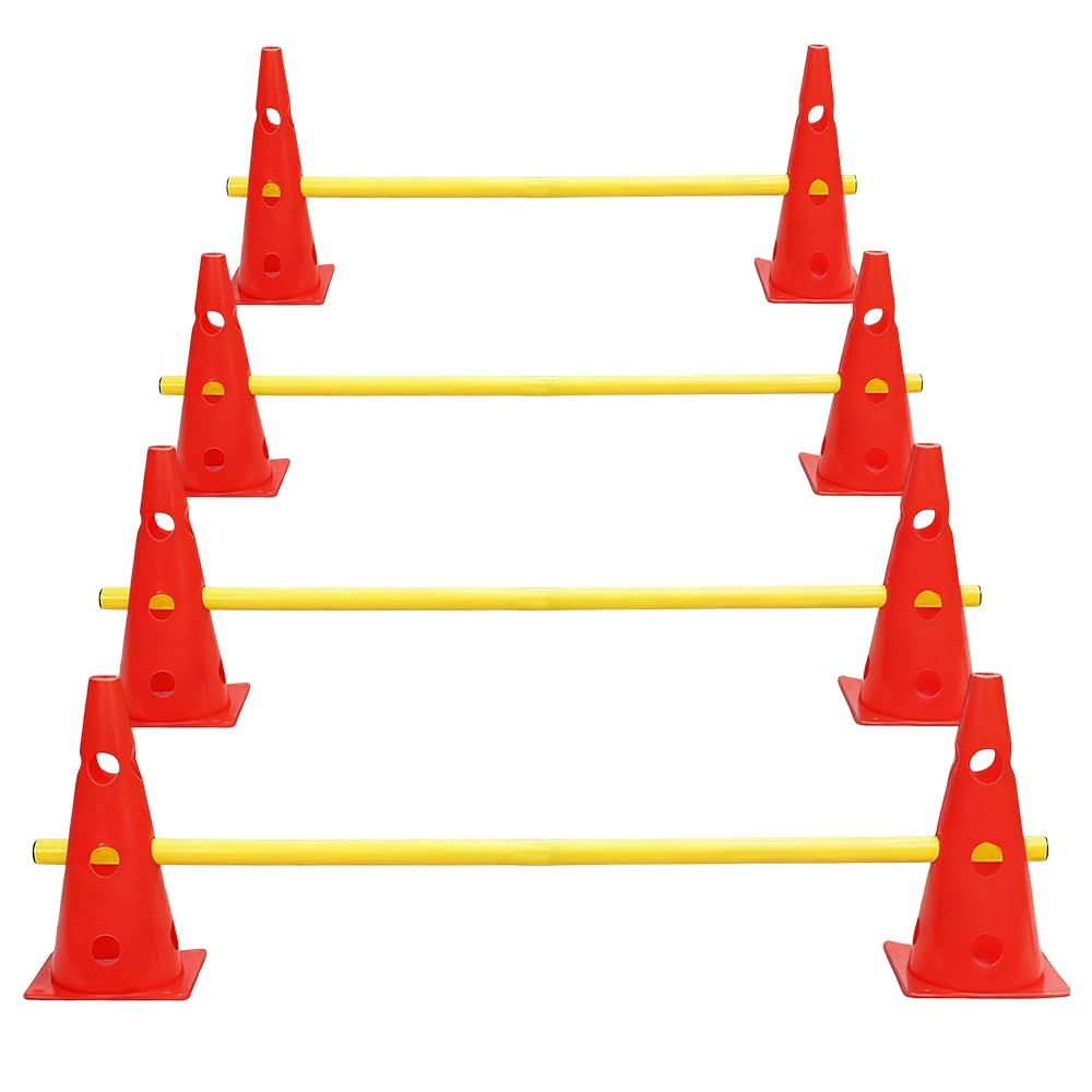 Haies d'Entraînement, Agility pour Chien, Saut Obstacle pour Chien, 8 Cônes(32cm) + 4 Barres(80cm), Ensemble de Haies pour l'Entraînement de Coordination