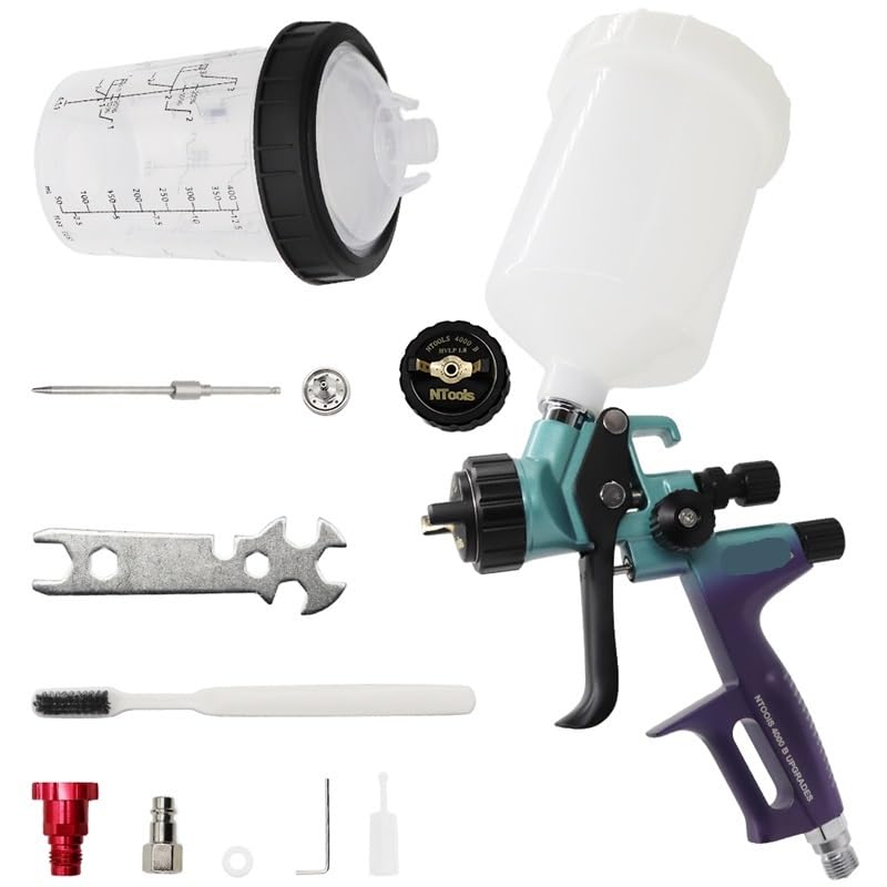 Dysza pistoletu natryskowego 1,3 i 1,8 mm ze zbiornikiem mieszającym 400 cm3 i adapterem Pistolet lakierniczy samochodowy Pistolet natryskowy do lakieru HVLP 4000B(RP)