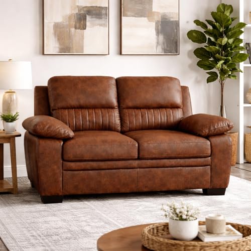 Image of Torque Jett 2 Seater Leatherette Sofa-Tan | Modern Designs Sofa Set 2 Seater | Premium Leatherette 2-Person Sofas Couches for Living Room Office Setting