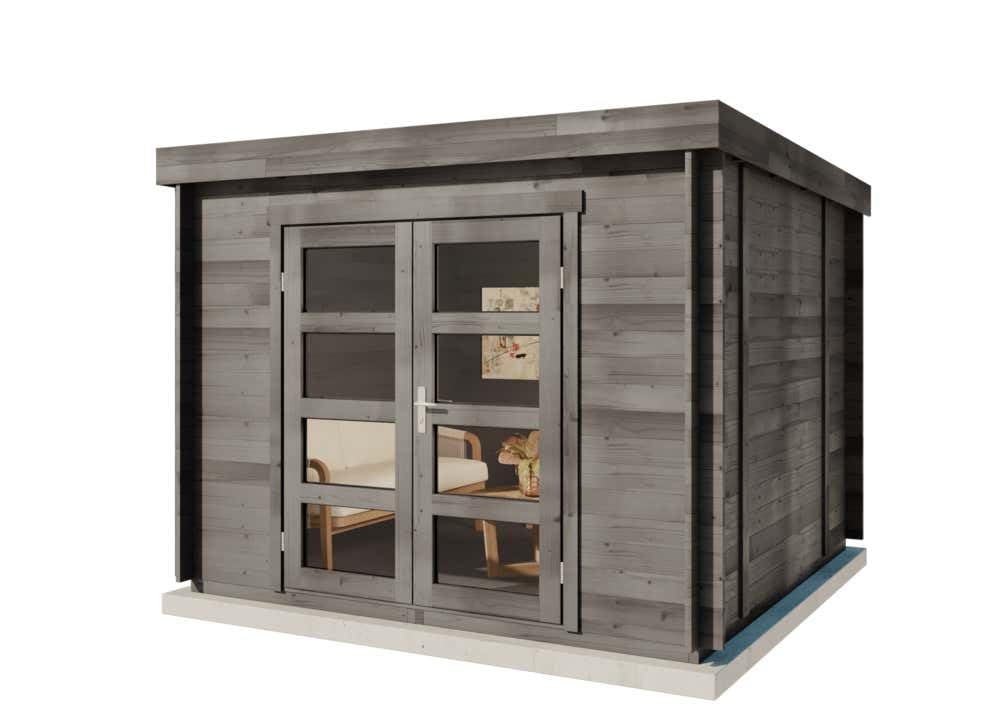 Alpholz Gartenhaus Paloma Sol aus Holz 298x298cmin Anthrazitgrau mit 28 mm Wandstärke inkl. Fußboden