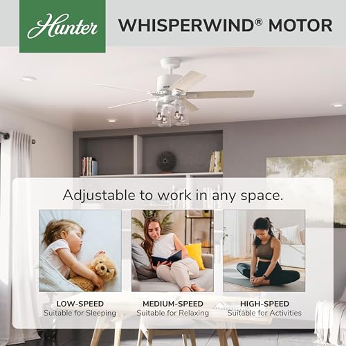Image of Hunter Techne, Indoor, Ceiling Fan, Smart, Quiet, 52 inch, Matte White