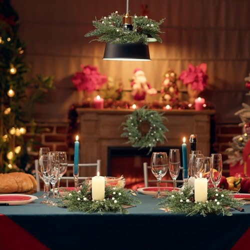 Image of 4 PCS Christmas Wreath Candle Rings Mini Wreath Pine Garland Artificial Frosted Cedar and Pine Cone Candle Rings Holder for Christmas Wedding Home Table Centerpiece Door Window Chair Wall