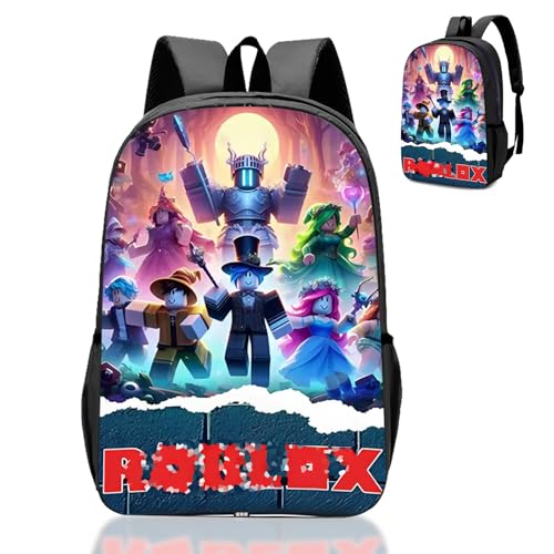 Roblx Backpack School Bag Boys Teen- Anime School Rucksack with Adjustable Shoulder Straps 3d Printed Book Bags Childrens Schoolbag Waterproof Backpack for 3-12 Years Gamers Gifts Hiking Travel