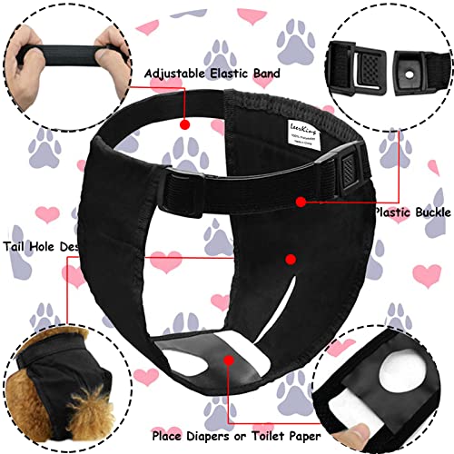 LeerKing 3er Pack Läufigkeitshose für Hündinnen waschbar Läufigkeitshöschen mit 9 Einlagen weibliche Hunde Läufigkeitshosen Hundewindeln Schwarz XS