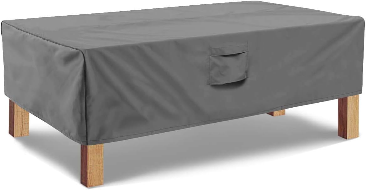 Rectangular Coffee Table Cover - Outdoor Lawn Patio Furniture Covers with Padded Handles and Durable Hem Cord - Heavy Duty and Waterproof,Fits Large Rectangular Coffee Table (Grey)