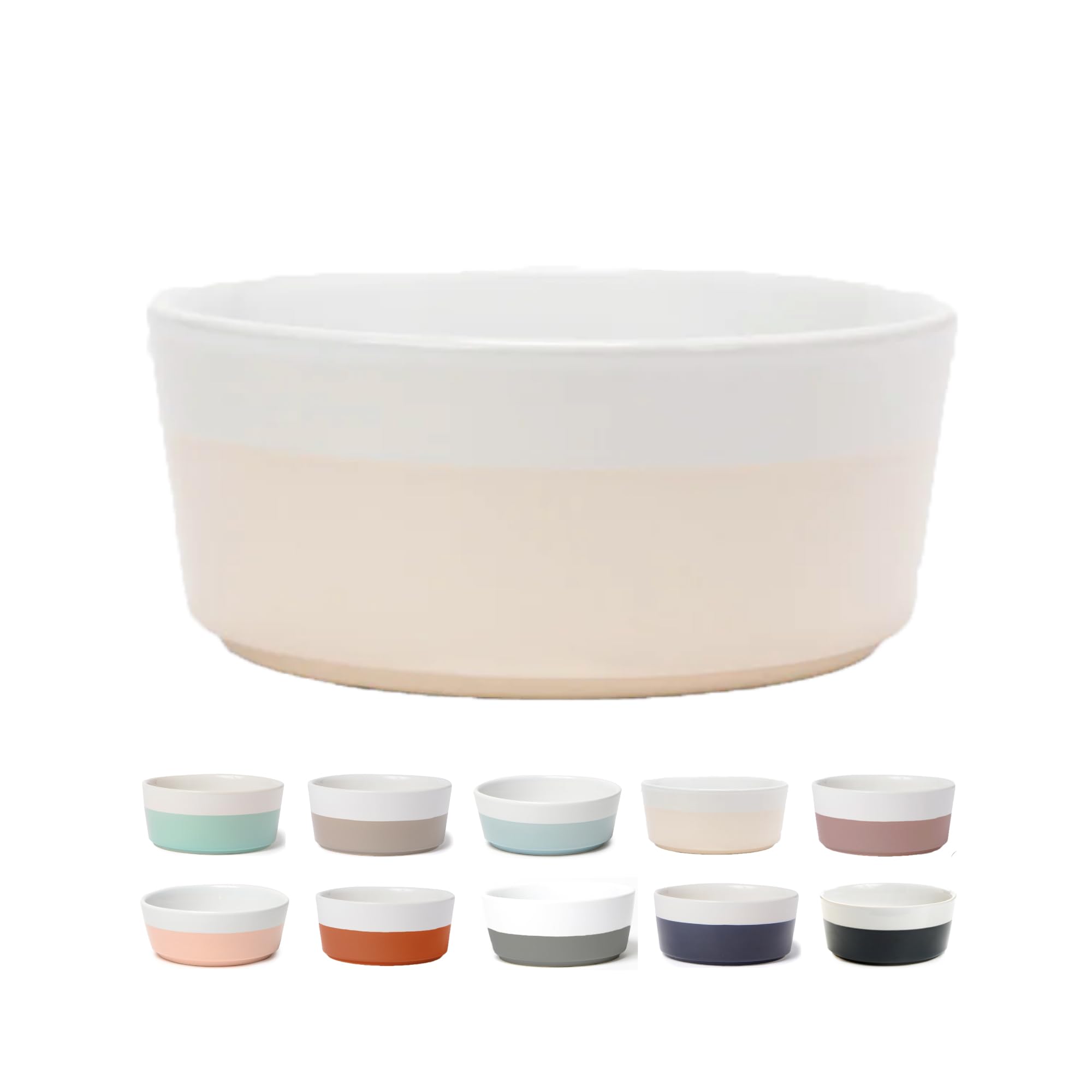 Waggo Dipper Ceramic Dog Bowl for Small and Large Breeds - Heavyweight and Durable Pet Food and Water Dish Crock, Dishwasher Safe, Modern (Small,