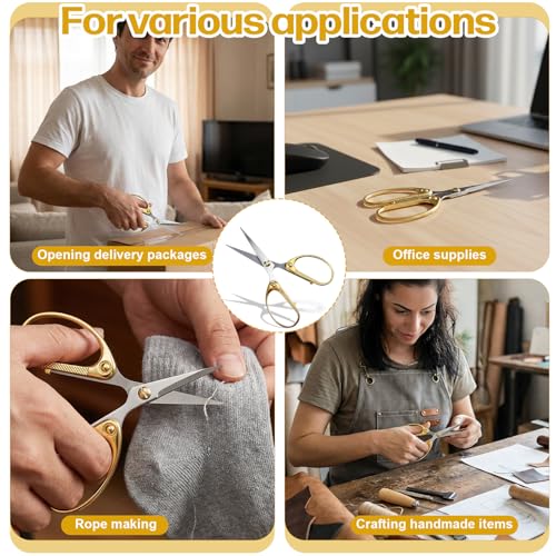 5\" Stainless Steel Fabric Scissor, Gold Scissors for Office Small Desk Craft Scissor Multipurpose Metal Sharp Scissors with Comfort Grip for Office, Home, School Cutting Paper DIY Crafts - Thumbnail 7