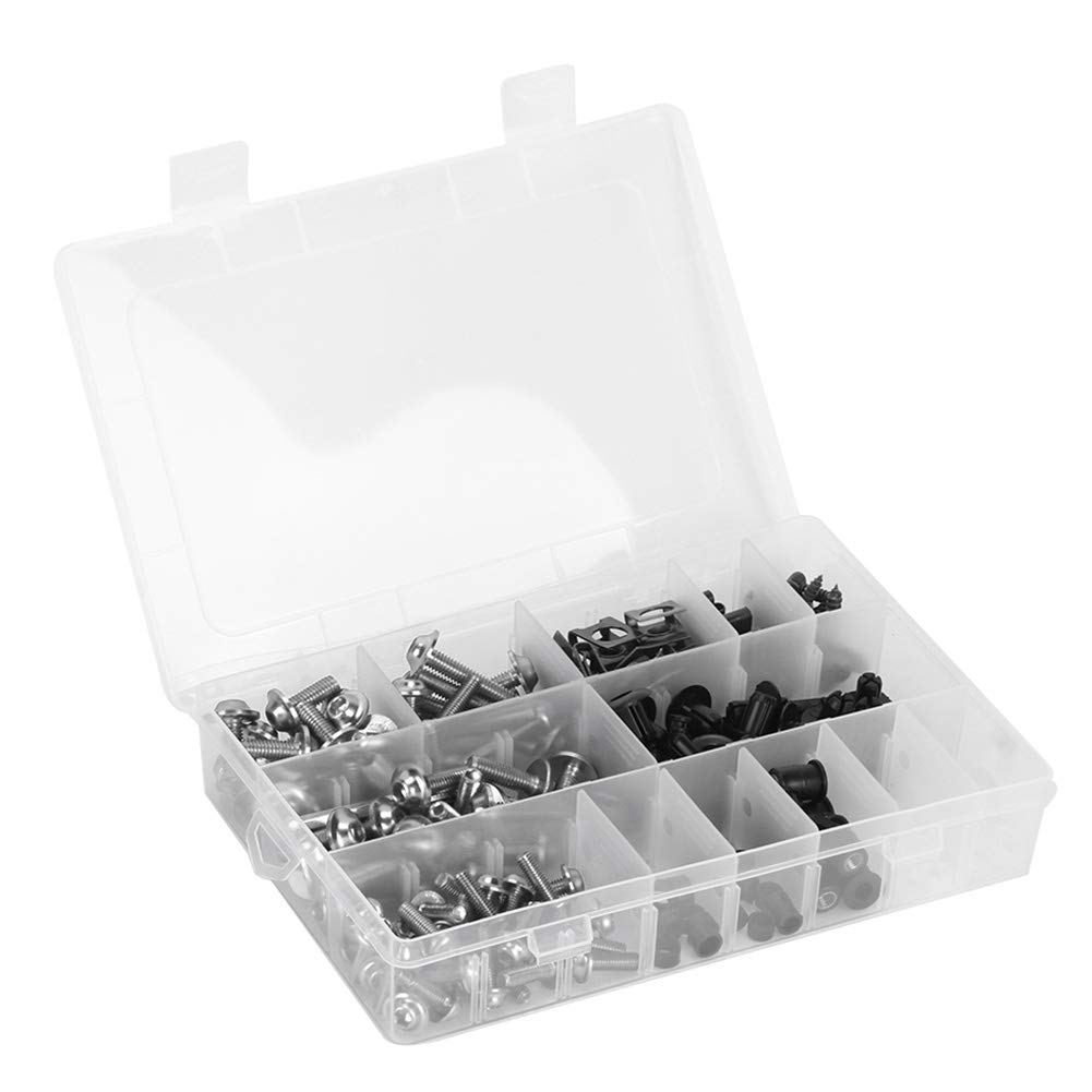 223 Piezas Kit de Pernos de Carenado, Kit de Pernos de Carenado Universal para Motocicleta Tornillos Sujetadores Kits de Montaje de Carrocería Arandelas Tuercas Tornillos Surtido de Clips(Plata)
