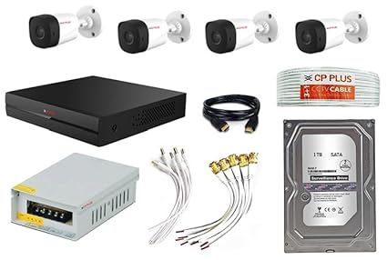 CP Plus 2.4mp IR Camera Support Built-in Mic (Audio Recording Bala Camera) (4 Channel DVR, 4 Outdoor Bullet Camera, 1TB HDD, Power Supply, 90Mtr Cable, Bnc, Dc & HDMI)