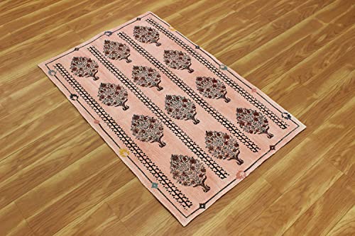 Tapis indien fait main coton 0,9x0,9m Dhurrie beige luxe - 5