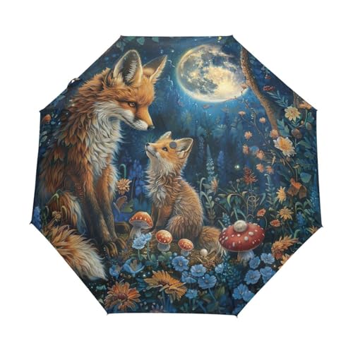 Parapluie compact fantaisie mignon renard automatique pour femme léger et portable
