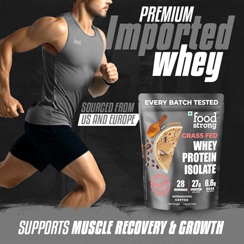 Image of Foodstrong Whey Protein Isolate, 100% Hormone Free Grass-Fed Whey, 27G Protein & 6.6G BCAA, Coffee, With Turmeric & Digestive Enzymes, 1KG