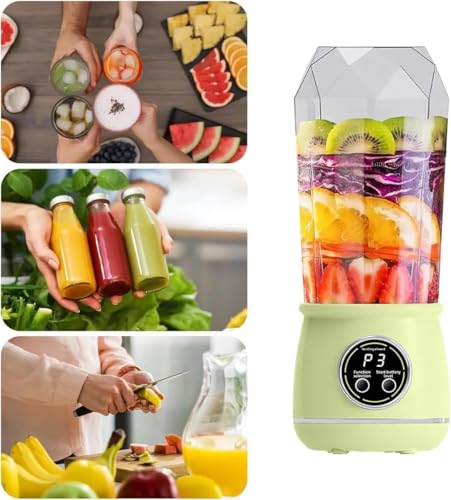 Image of Portable Blender Electric Juicer USB Rechargeable Fruit Mixers Mini Personal Smoothie Maker 6 Blades 3 Gears Ideal for smoothies, protein shakes, fresh juices, sauces -1500mAh Battery (GREEN)