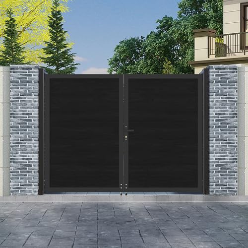 Mondaria 6ft(H)*8ft(W) Wood Plastic Composite Gate for Privacy Fence, Double Fence Gate with Metal Frame and Knob Kits, Black