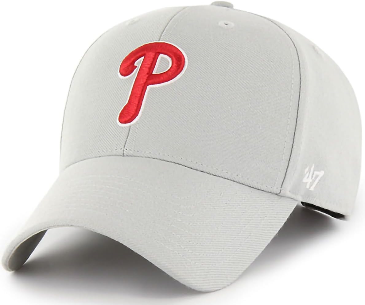 47 Brand MLB Gray Team Color Primary Logo MVP Adjustable Structure Baseball Cap Hat, Adult One Size Fits All