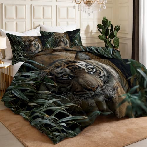 Edredón de verano gris 135x200 de algodón lavado con diseño de tigre 3
