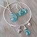 YInahawaii Handmade Wire wrapped turquoise bay blue sea glass necklace + earrings + bracelet Set, Sea turtle charm, December Birthstone 