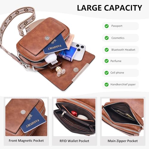 Roulens Women's RFID-Blocking PU Leather Crossbody Bag w/ Adjustable Woven Strap (Brown, Black or Black/Brown) - image 4