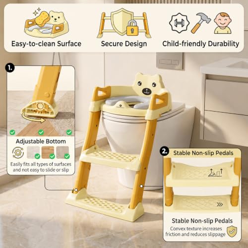 Image of StarAndDaisy Potty Training Seat - Potty Seat for Kids 1-5 Years /Ladder Baby Potty Seat /chair with Comfortable Soft Cushion, Anti-Skid Legs, Handles & Splash Guard -Beige