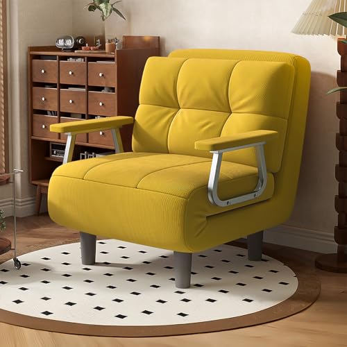 Fauteuil Convertible 1 Place - Canapé Chauffeuse Lit 4 en 1, Canapé-lit Convertible Dossier Réglable 5 Positions avec Coussin 60x58x77cm(Jaune)