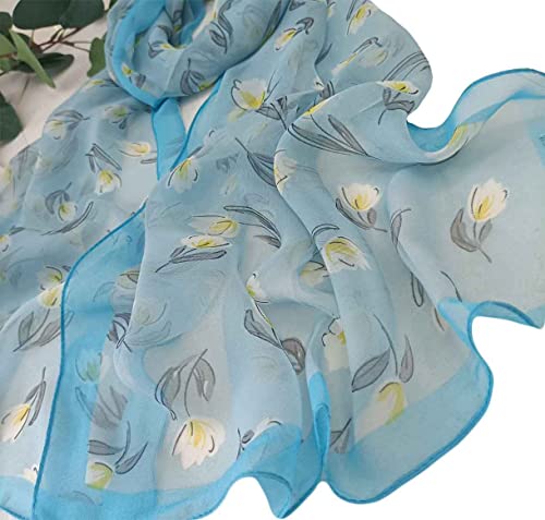 Image of Pokeedioty Scarfs for Women Lightweight Scarves Elegant Floral Pattern Sheer Scarfs Shawls Wraps