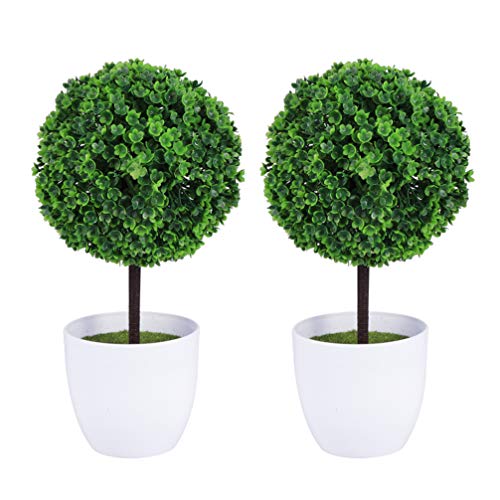 BESPORTBLE Buchsbaumkugel Künstlich Bonsai, 2 Stück Künstlicher Buchsbaum mit Topf, Plastik Künstliche Topfpflanze Kleine Kunstpflanze für Wohnzimmer Schlafzimmer Büro Garten Deko, 23cm
